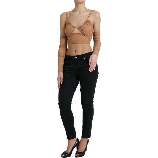 Dolce & Gabbana Elegant Brown Cropped Long Sleeve Top Dolce & Gabbana Tan