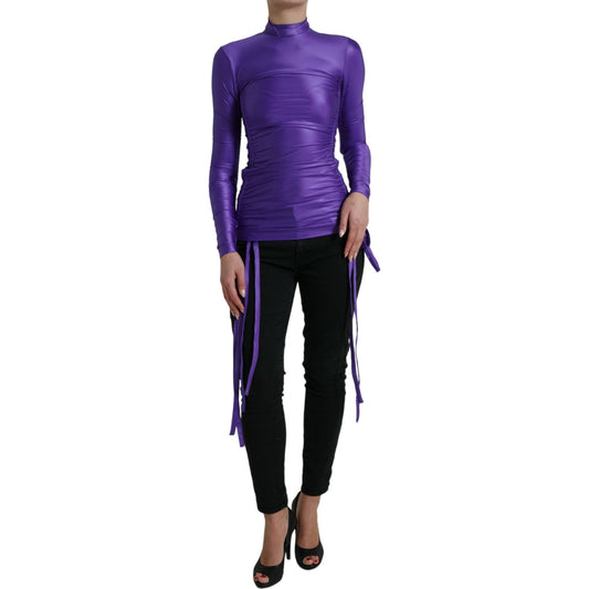 Dolce & Gabbana Elegant Long Sleeve Zip-Back Top Dolce & Gabbana Dark Slate Gray