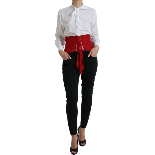 Dolce & Gabbana Silk Corset Waist Belt in Fiery Red Dolce & Gabbana Light Gray