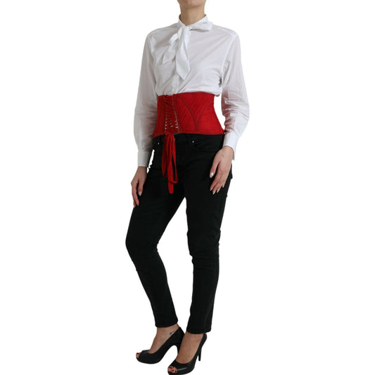 Dolce & Gabbana Silk Corset Waist Belt in Fiery Red Dolce & Gabbana Light Gray