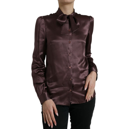 Dolce & Gabbana Elegant Silk Ascot Collar Blouse Dolce & Gabbana Dark Slate Gray