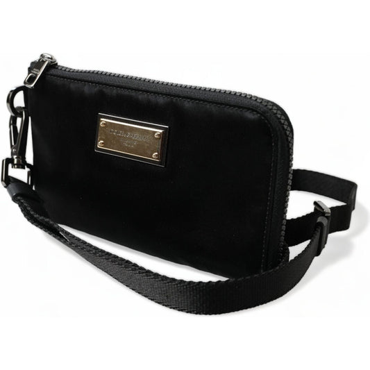 Dolce & Gabbana Elegant Black Nylon & Leather Pouch Dolce & Gabbana Black