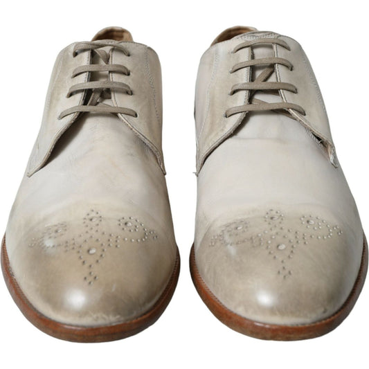 Dolce & Gabbana Elegant White Calfskin Derby Shoes Dolce & Gabbana Dark Gray
