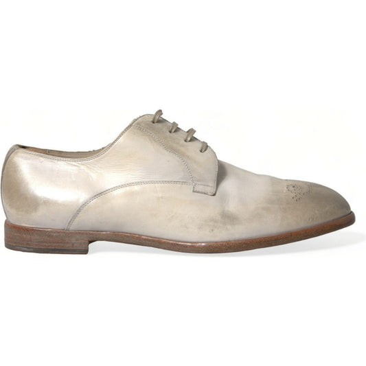 Dolce & Gabbana Elegant White Calfskin Derby Shoes Dolce & Gabbana Light Gray