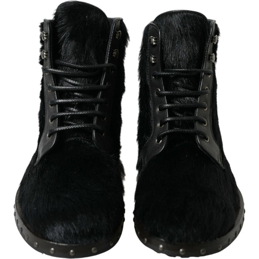 Dolce & Gabbana Elegant Black Calf Leather Lace-Up Boots Dolce & Gabbana Black