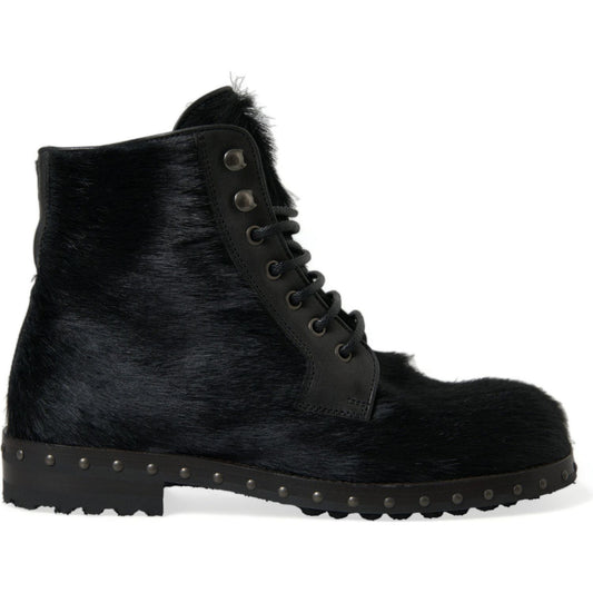 Dolce & Gabbana Elegant Black Calf Leather Lace-Up Boots Dolce & Gabbana Black