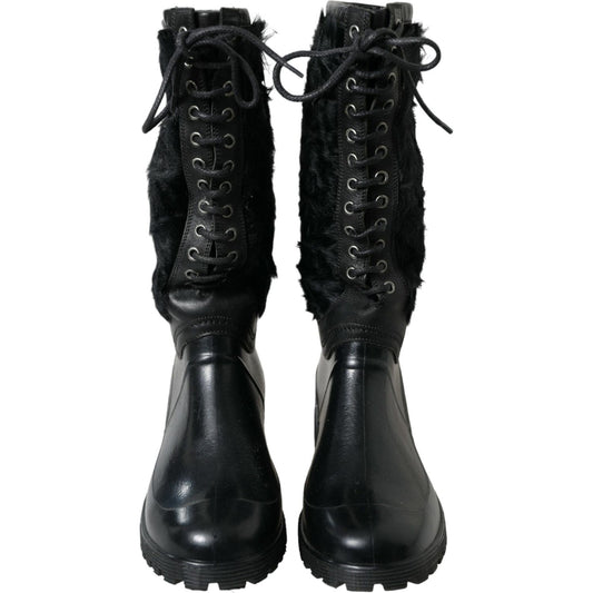 Dolce & Gabbana Sleek Black Shearling Mid Calf Boots Dolce & Gabbana Black