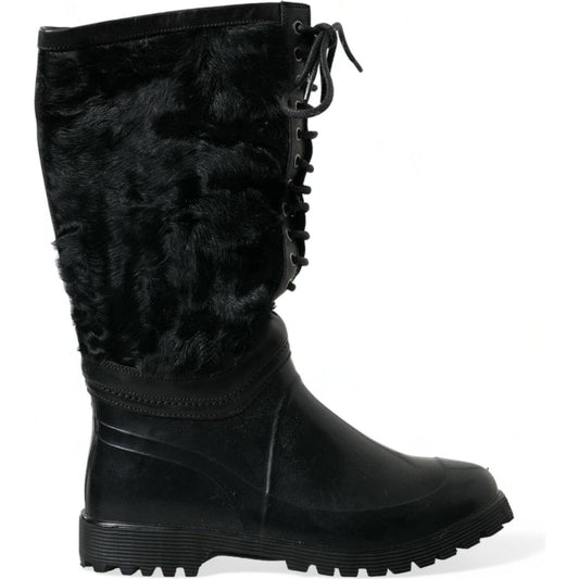 Dolce & Gabbana Sleek Black Shearling Mid Calf Boots Dolce & Gabbana Black