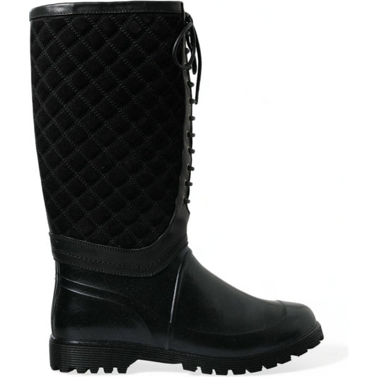 Dolce & Gabbana Elegant Quilted Lace-Up Rain Boots Dolce & Gabbana Black
