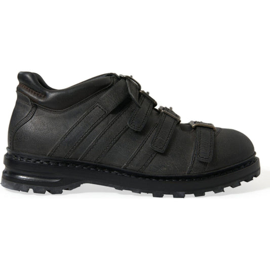 Dolce & Gabbana Black Leather Ankle Strap Boots Dolce & Gabbana Dark Slate Gray