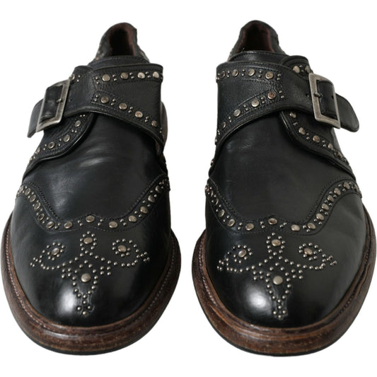Dolce & Gabbana Elegant Calfskin Leather Monk Straps Dolce & Gabbana Dark Slate Gray