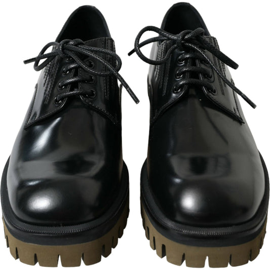 Dolce & Gabbana Elegant Black Leather Derby Dress Shoes Dolce & Gabbana Black