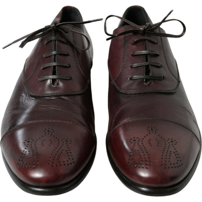 Dolce & Gabbana Bordeaux Leather Men Formal Derby Dress Shoes