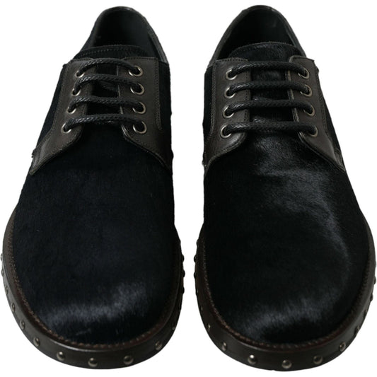 Dolce & Gabbana Elegant Black Calf Fur Derby Shoes Dolce & Gabbana Black
