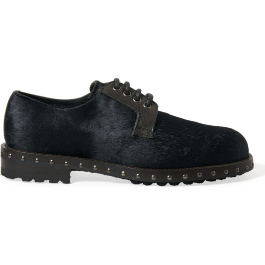 Dolce & Gabbana Elegant Black Calf Fur Derby Shoes Dolce & Gabbana Dark Slate Gray