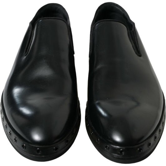 Dolce & Gabbana Elegant Black Leather Studded Loafers Dolce & Gabbana Dark Slate Gray