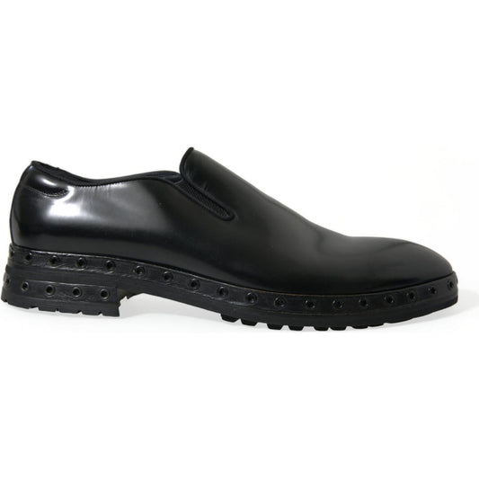 Dolce & Gabbana Elegant Black Leather Studded Loafers Dolce & Gabbana Dark Slate Gray
