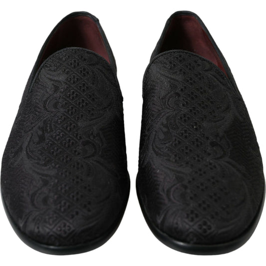 Dolce & Gabbana Elegant Black Brocade Dress Loafers Dolce & Gabbana Black