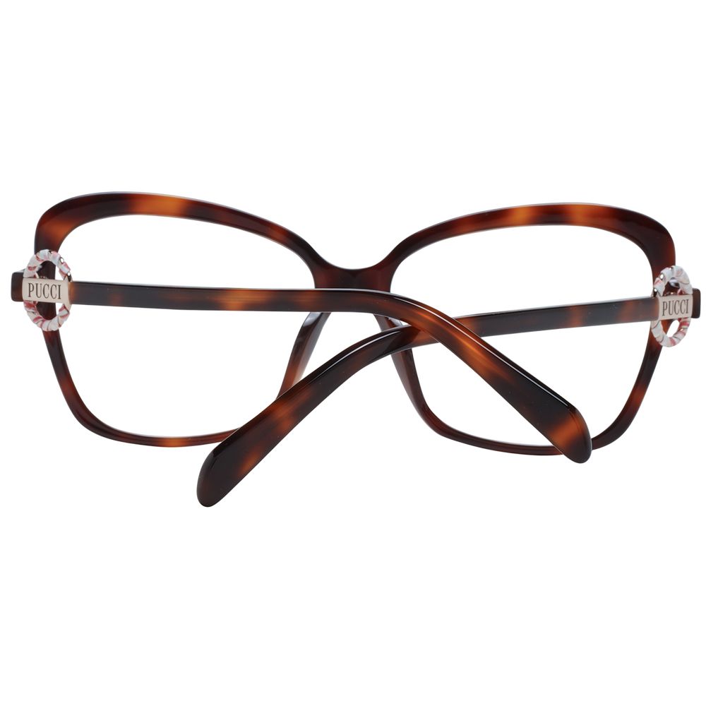 Emilio Pucci Brown Women Glasses Frame with full-rim butterfly style and demo lenses, includes a branded case.
