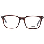 BMW Brown Men Glasses Frame with full-rim brown plastic frame and demo lenses, size 53-17-145, includes branded case.