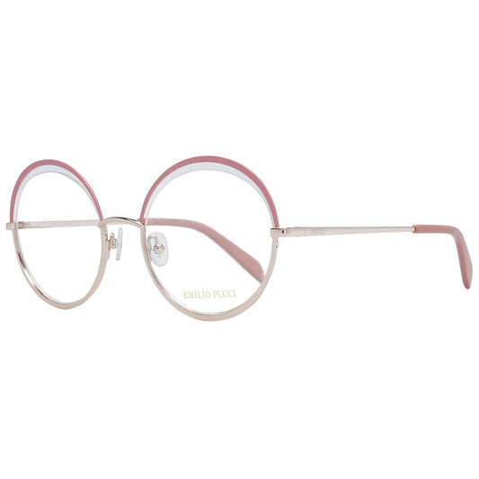 Emilio Pucci Pink Women Glasses Frame in rose half-rim style with metal material and demo lenses.