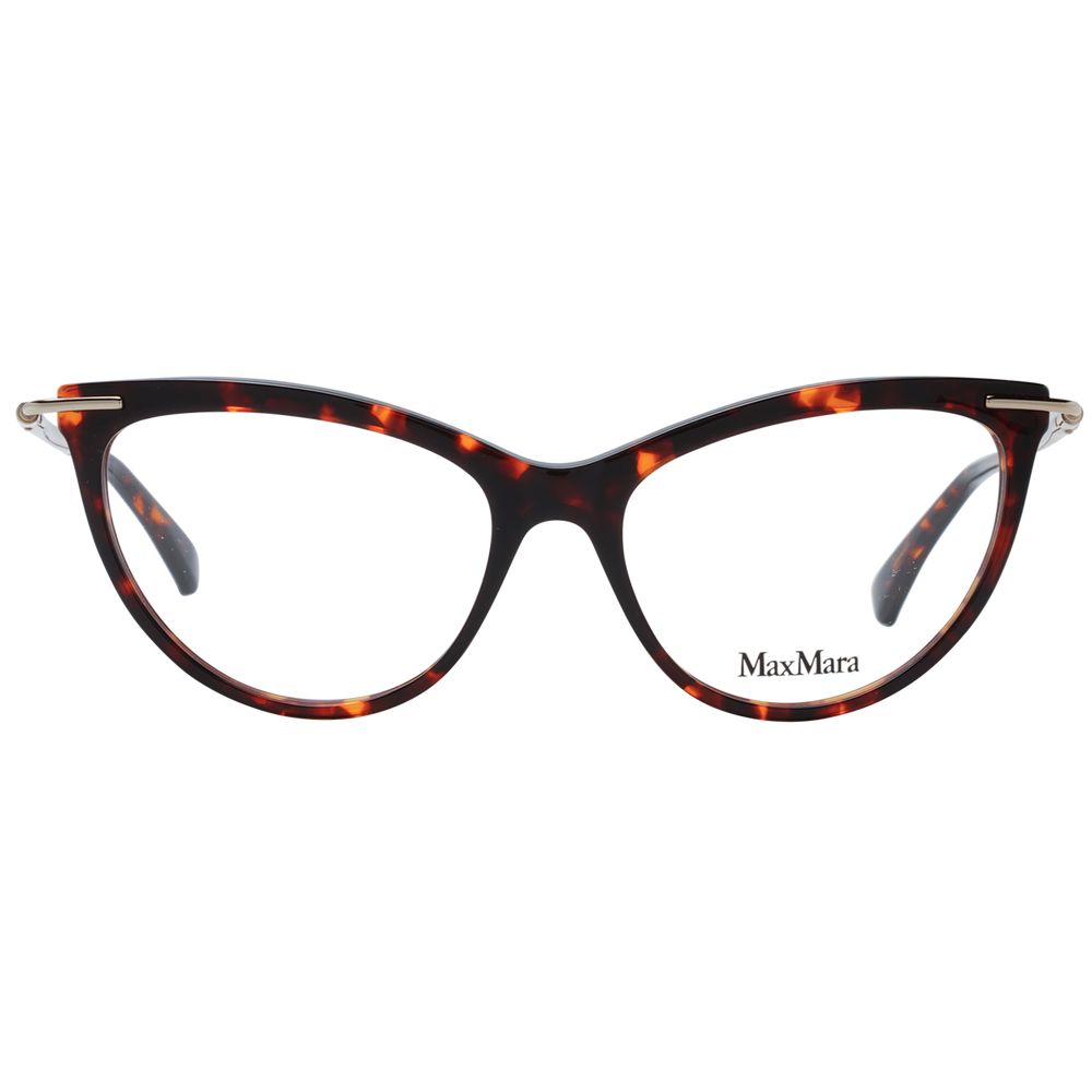 Max Mara Brown Women Glasses Frame in full-rim cat eye style with plastic material, demo lenses, and branded case included.
