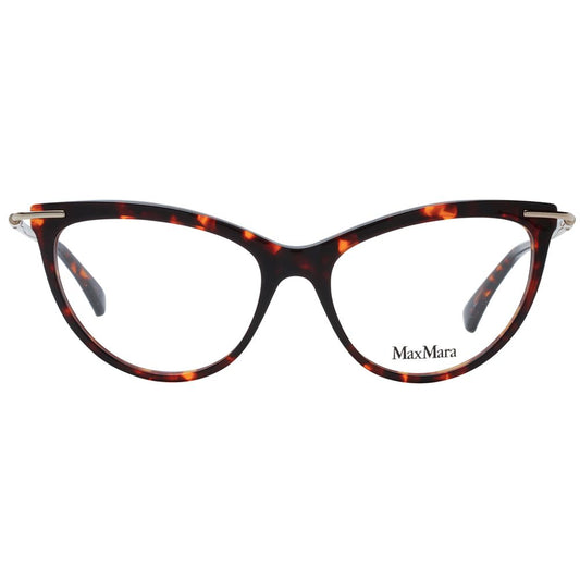 Max Mara Brown Women Glasses Frame in full-rim cat eye style with plastic material, demo lenses, and branded case included.
