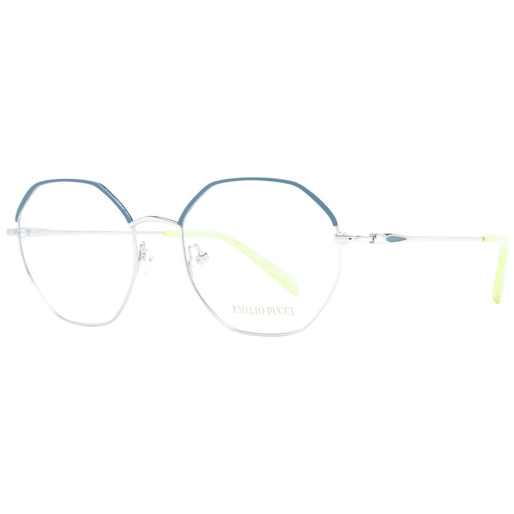 Emilio Pucci Gray Women Glasses Frame with metal full-rim, round style, demo lenses, size 54-19-140, includes branded case.