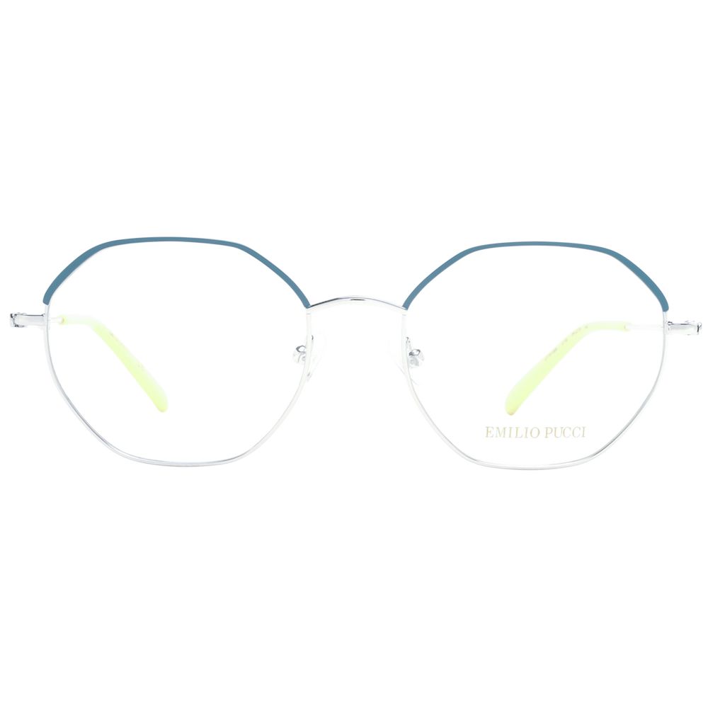 Emilio Pucci Gray Women Glasses Frame with metal full-rim design and demo lenses, includes branded case.