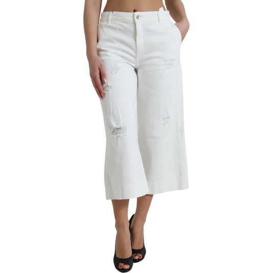 Dolce & Gabbana Elegant White Mid-Waist Denim Cropped Jeans Dolce & Gabbana Light Gray
