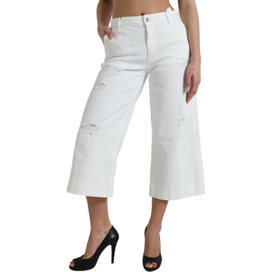 Dolce & Gabbana Elegant White Mid-Waist Denim Cropped Jeans Dolce & Gabbana Light Gray
