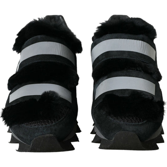 Dolce & Gabbana Elegant Fur-Embellished Suede Sneakers Dolce & Gabbana Black