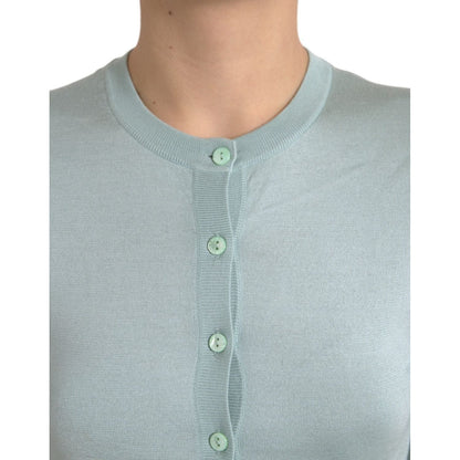 Dolce & Gabbana Light Blue Silk Crew Neck Cardigan Sweater