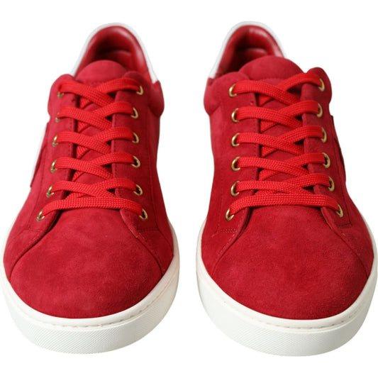 Dolce & Gabbana Elegant Red & White Leather Sneakers Dolce & Gabbana Firebrick