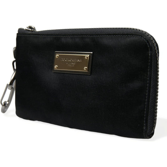 Dolce & Gabbana Elite Black Nylon & Leather Pouch with Logo Detail Dolce & Gabbana Black