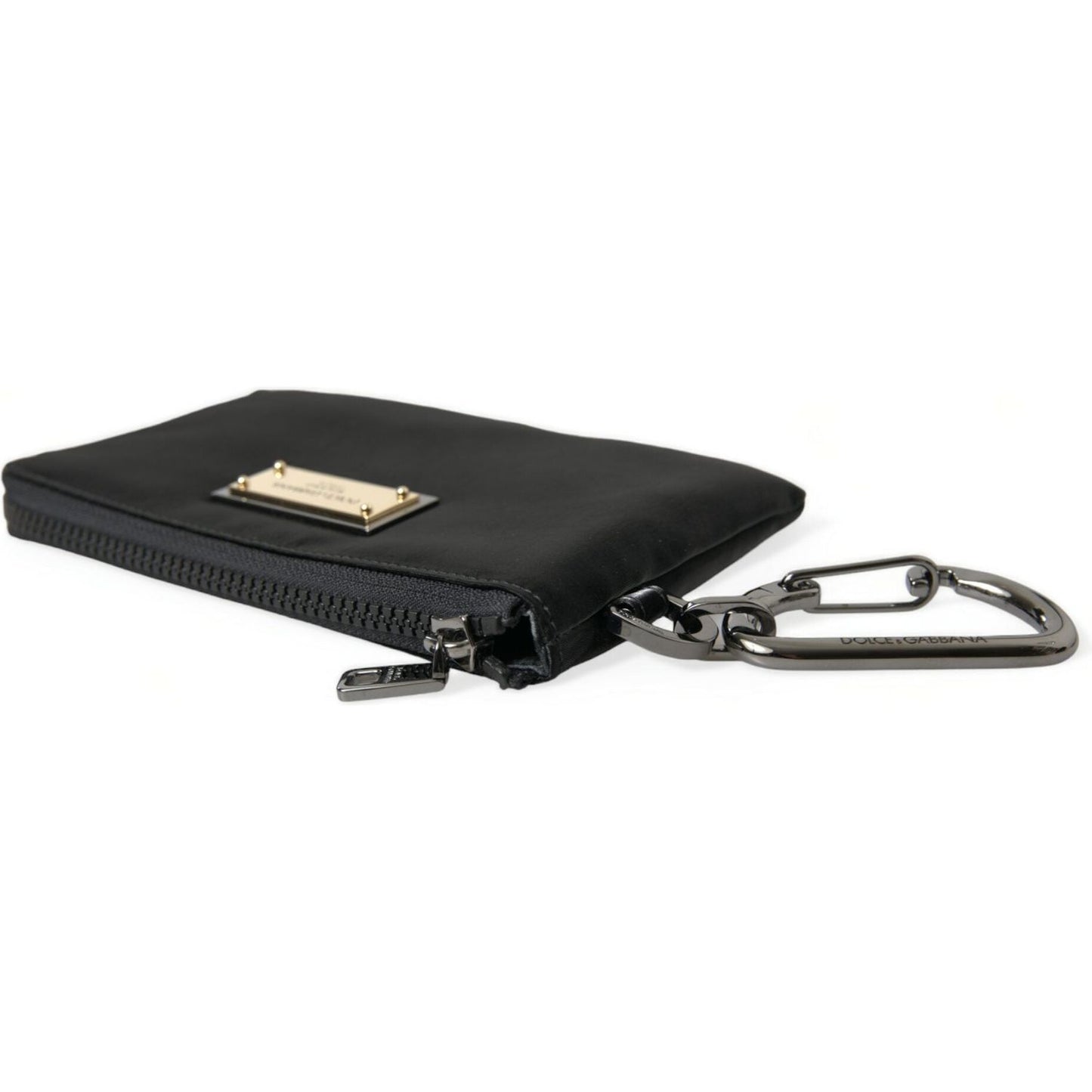 Dolce & Gabbana Black Nylon Logo Plaque Keyring Pouch Clutch Bag
