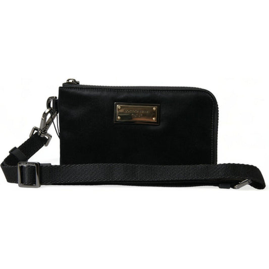 Dolce & Gabbana Elegant Black Nylon Leather Pouch with Silver Details Dolce & Gabbana Black