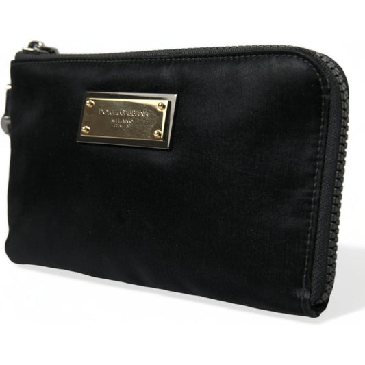 Dolce & Gabbana Elegant Black Nylon Leather Pouch with Silver Details Dolce & Gabbana Black