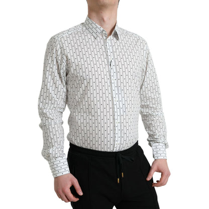 Dolce & Gabbana White Patterned Men GOLD Formal Dress Shirt