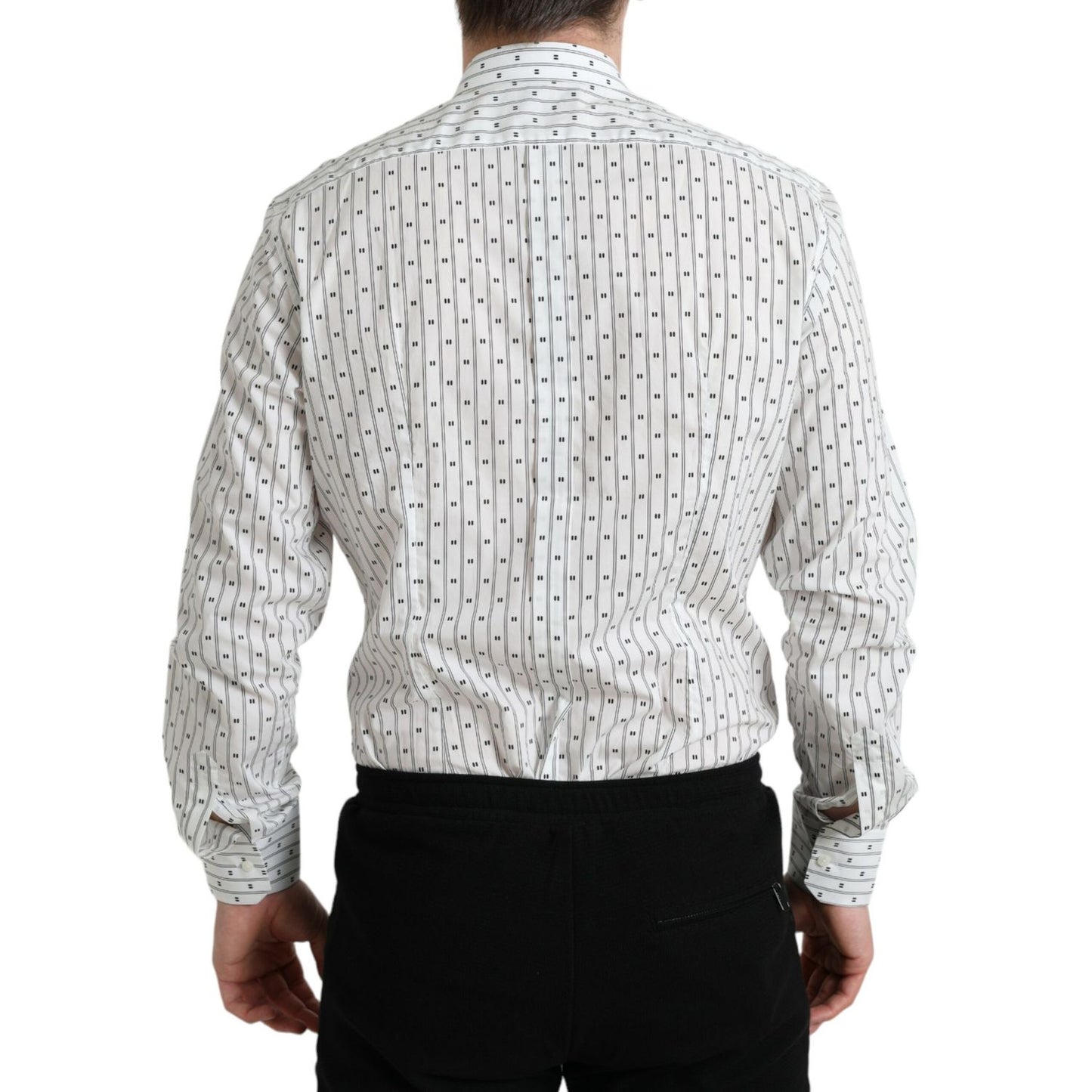 Dolce & Gabbana White Patterned Men GOLD Formal Dress Shirt