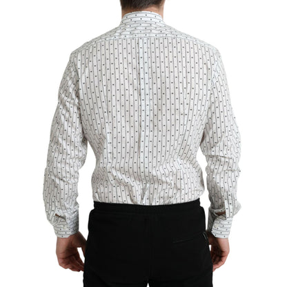 Dolce & Gabbana White Patterned Men GOLD Formal Dress Shirt