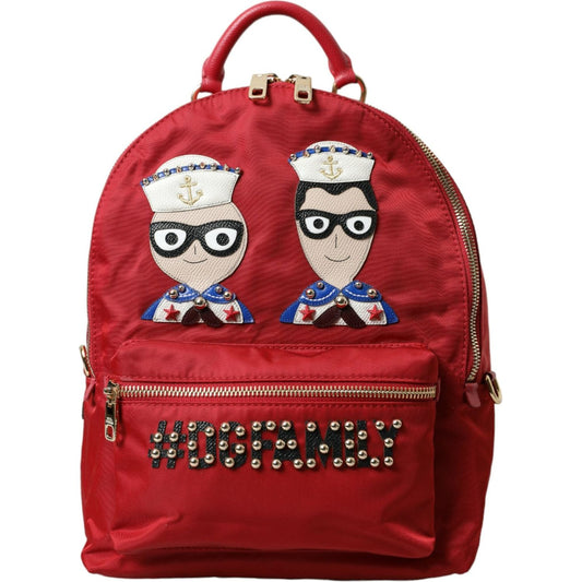 Dolce & Gabbana Embellished Red Backpack with Gold Detailing Dolce & Gabbana Brown