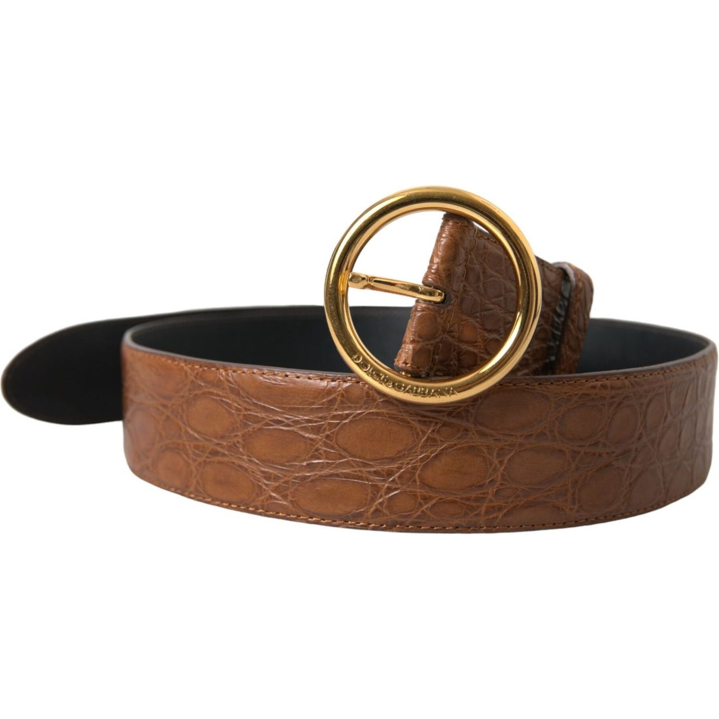 Dolce & Gabbana Brown Exotic Leather Round Buckle Belt