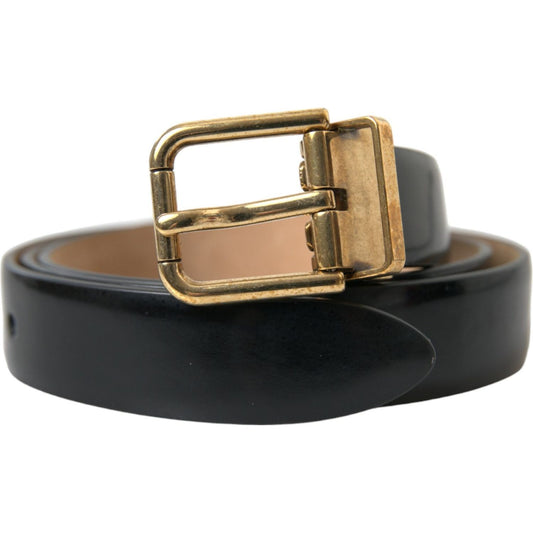Dolce & Gabbana Elegant Black Leather Waist Belt with Logo Buckle Dolce & Gabbana Dark Slate Gray