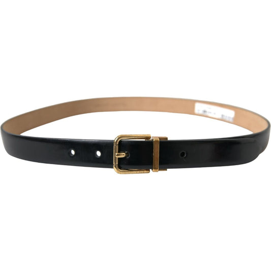 Dolce & Gabbana Elegant Black Leather Waist Belt with Logo Buckle Dolce & Gabbana Tan