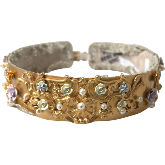 Dolce & Gabbana Elegant Gold-Tone Faux Pearl Floral Belt Dolce & Gabbana Dim Gray