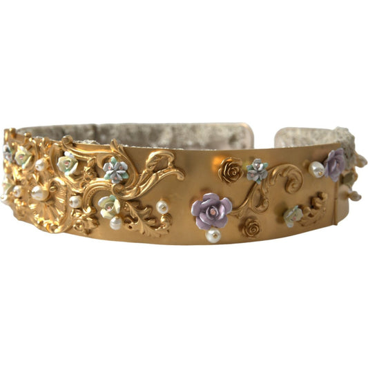 Dolce & Gabbana Elegant Gold-Tone Faux Pearl Floral Belt Dolce & Gabbana Dim Gray
