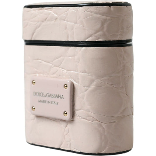 Dolce & Gabbana Elegant Light Pink Leather Airpod Case Dolce & Gabbana Gray