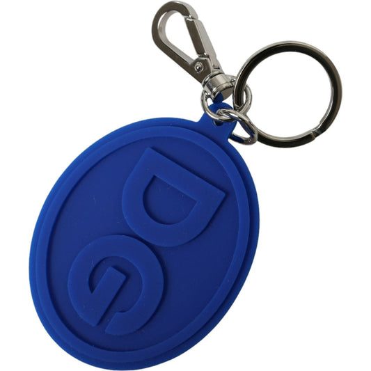 Dolce & Gabbana Elegant Blue Rubber Keychain with Brass Accents Dolce & Gabbana Midnight Blue