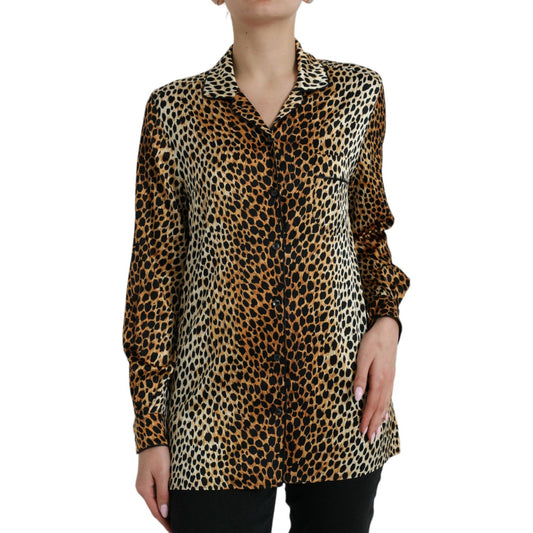 Dolce & Gabbana Elegant Brown Animal Print Silk Blouse Dolce & Gabbana Tan